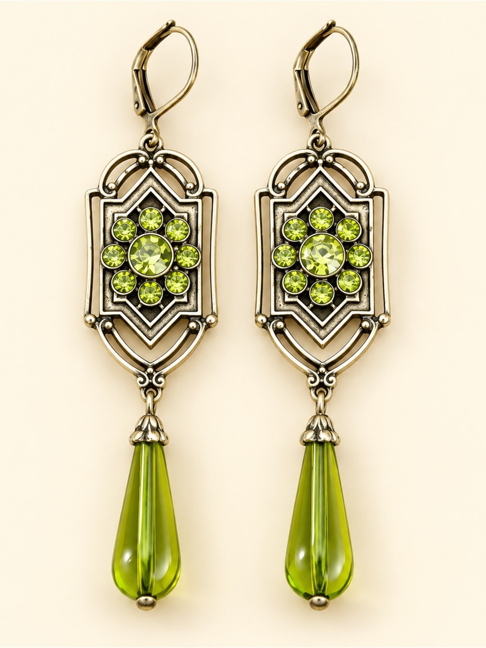 Vintage Hazel Green Marquis Teardrop Earrings